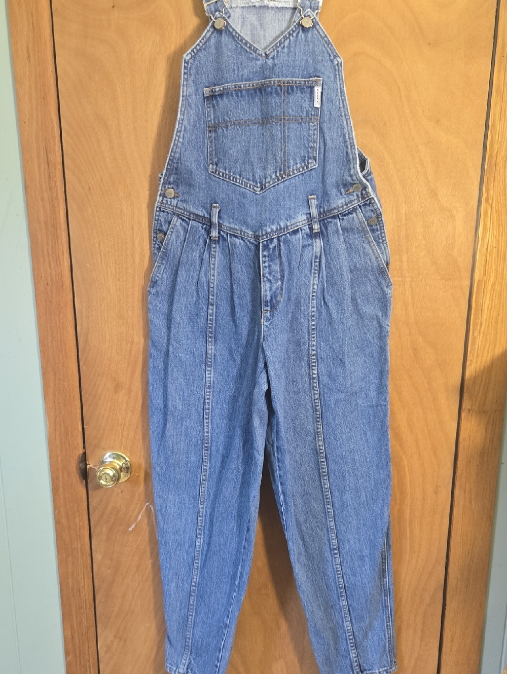 80s Vintage Guess Cotton Pleated Light Blue Denim Overalls Relaxed Fit